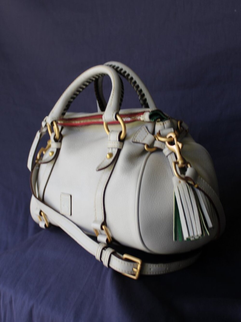 Dooney & Bourke bone light gray satchel leather Florentine tassel purse - Picture 6 of 11